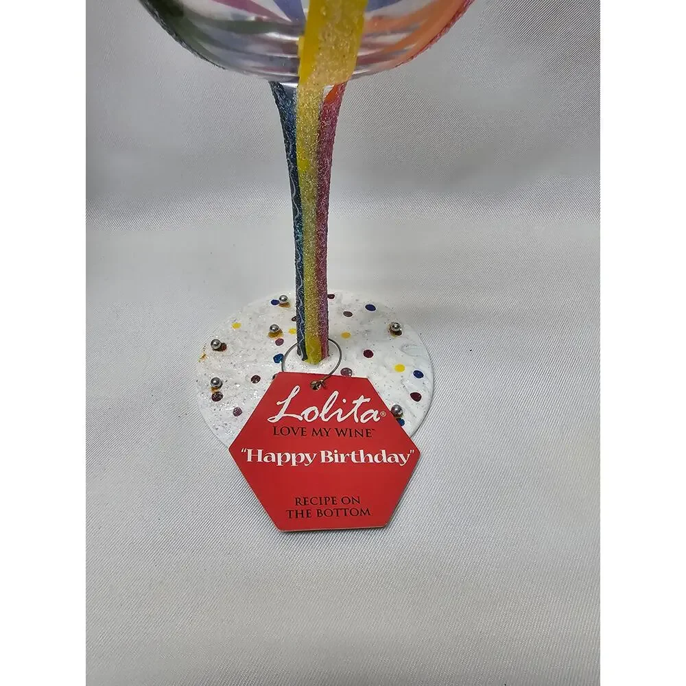 Lolita Love My Wine HAPPY BIRTHDAY 15 oz Hand Painted Artisan Wine Glass